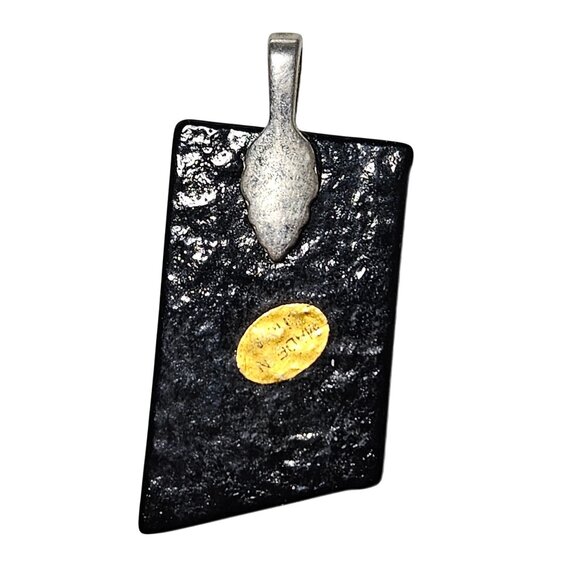 Dichroic Glass Pendant Rectangular Blue Iridescent Silver Bail Handmade Jewelry - Picture 4 of 5